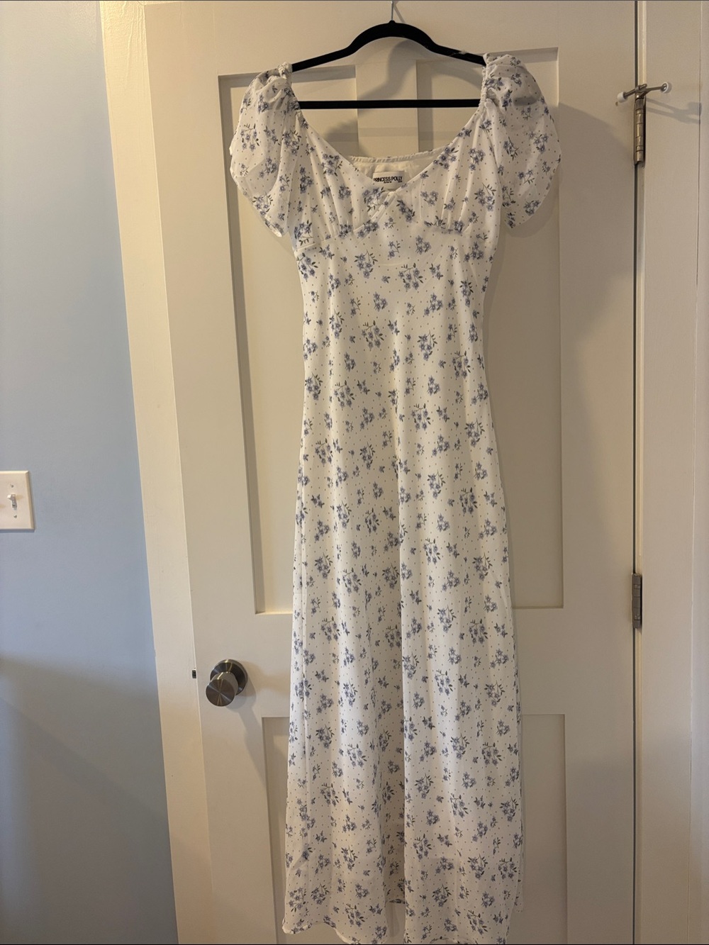 Princess Polly White Maxi Dress with Blue Floral Print